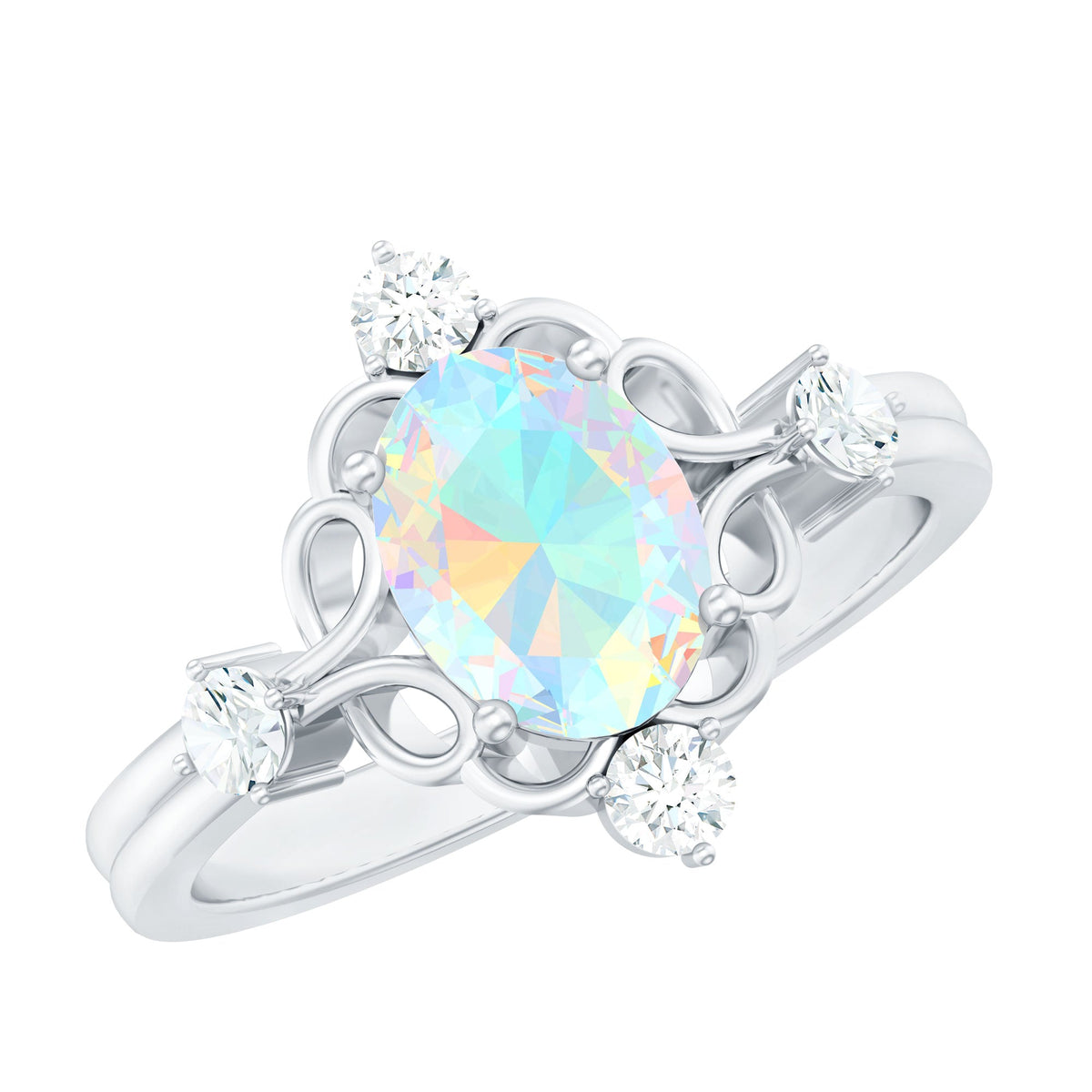 Ethiopian Opal and diamond engagement ring by Rosec Jewels featuring a central opal gemstone and sparkling diamond accents.