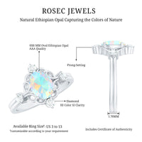 Ethiopian opal and diamond designer engagement ring by Rosec Jewels featuring a central opal gemstone and sparkling diamonds.