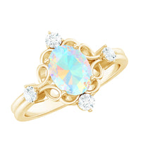 Elegant Ethiopian Opal and Diamond engagement ring by Rosec Jewels, featuring a stunning center stone and intricate band details