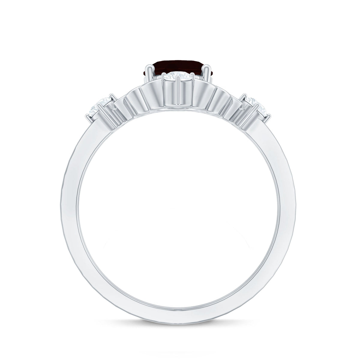 Vintage looking 6X8mm Oval Garnet Engagement Ring with Diamond