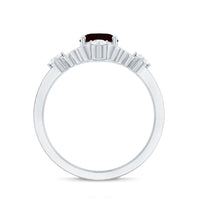 Vintage looking 6X8mm Oval Garnet Engagement Ring with Diamond