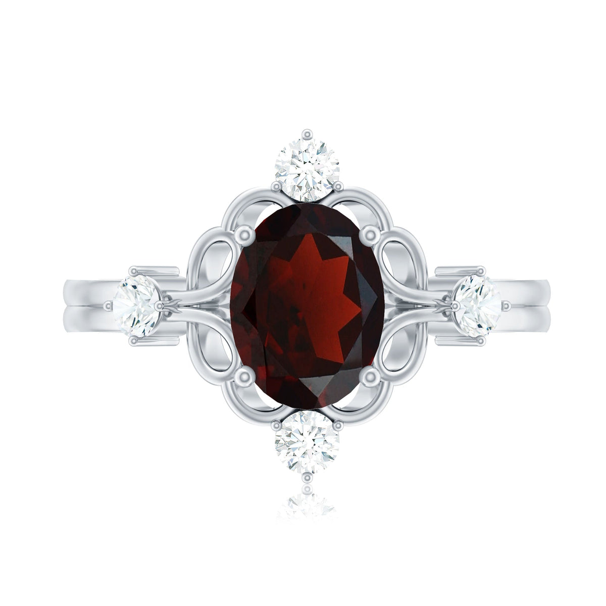 Vintage looking 6X8mm Oval Garnet Engagement Ring with Diamond
