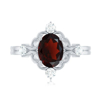 Vintage looking 6X8mm Oval Garnet Engagement Ring with Diamond