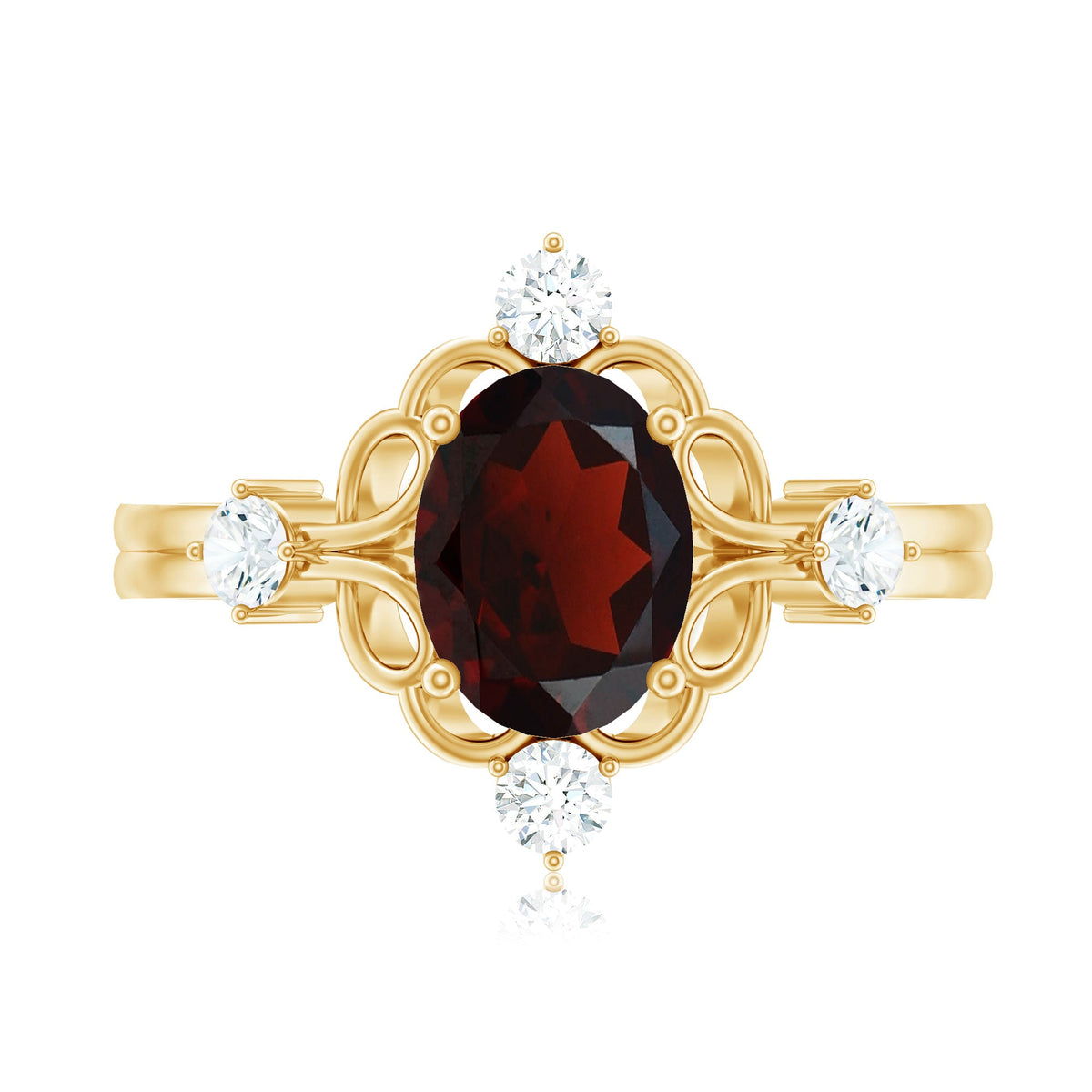 Vintage looking 6X8mm Oval Garnet Engagement Ring with Diamond
