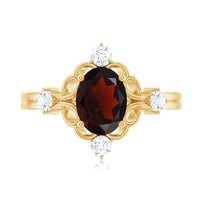 Vintage looking 6X8mm Oval Garnet Engagement Ring with Diamond