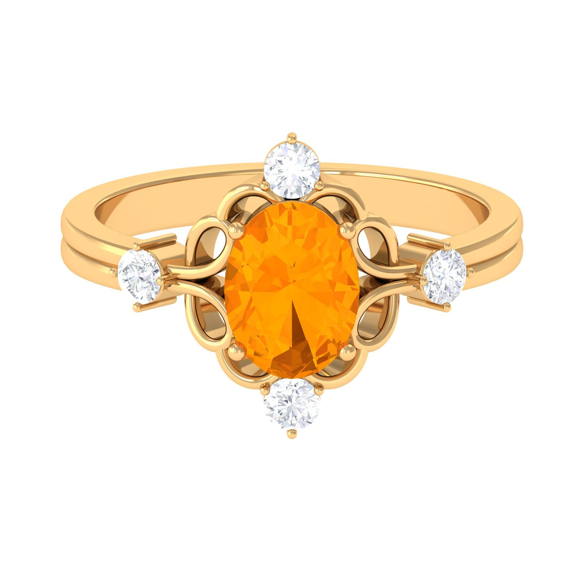 Oval Fire Opal Cocktail Ring with Diamond