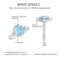 Art Deco style 1 carat oval aquamarine and diamond cocktail ring by Rosec Jewels, featuring intricate design and sparkling gemstones.