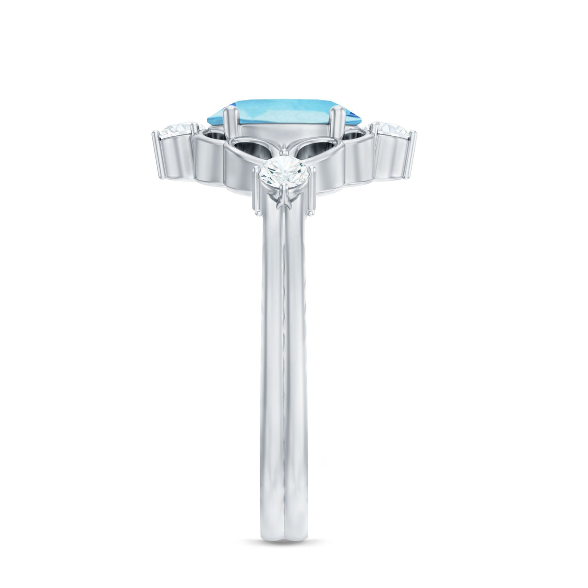 Art Deco style 1 carat oval aquamarine and diamond cocktail ring by Rosec Jewels, showcasing intricate design and sparkling gemstones.