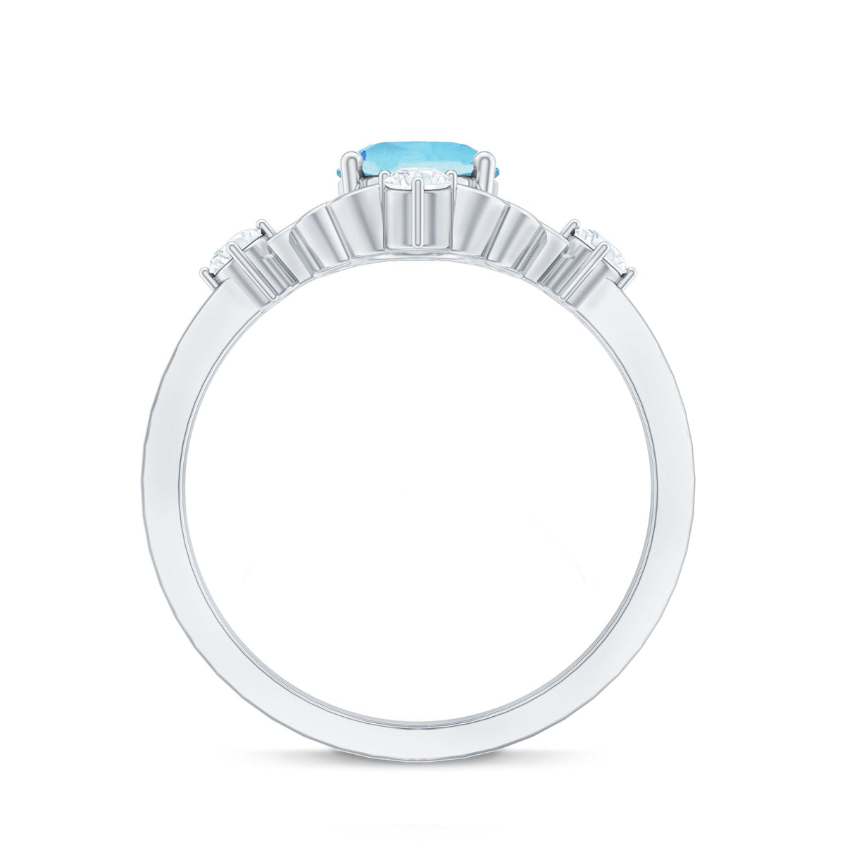 Art Deco style 1 carat oval aquamarine and diamond cocktail ring by Rosec Jewels, showcasing the intricate design and sparkling gemstones.