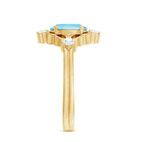 Art Deco style 1 carat oval aquamarine and diamond cocktail ring by Rosec Jewels, featuring a luminous aquamarine centerpiece with diamond accents.