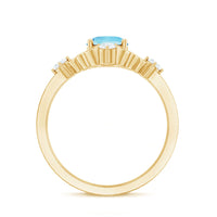 Art Deco style 1 carat oval aquamarine and diamond cocktail ring by Rosec Jewels, showcasing elegant gemstone and intricate design.