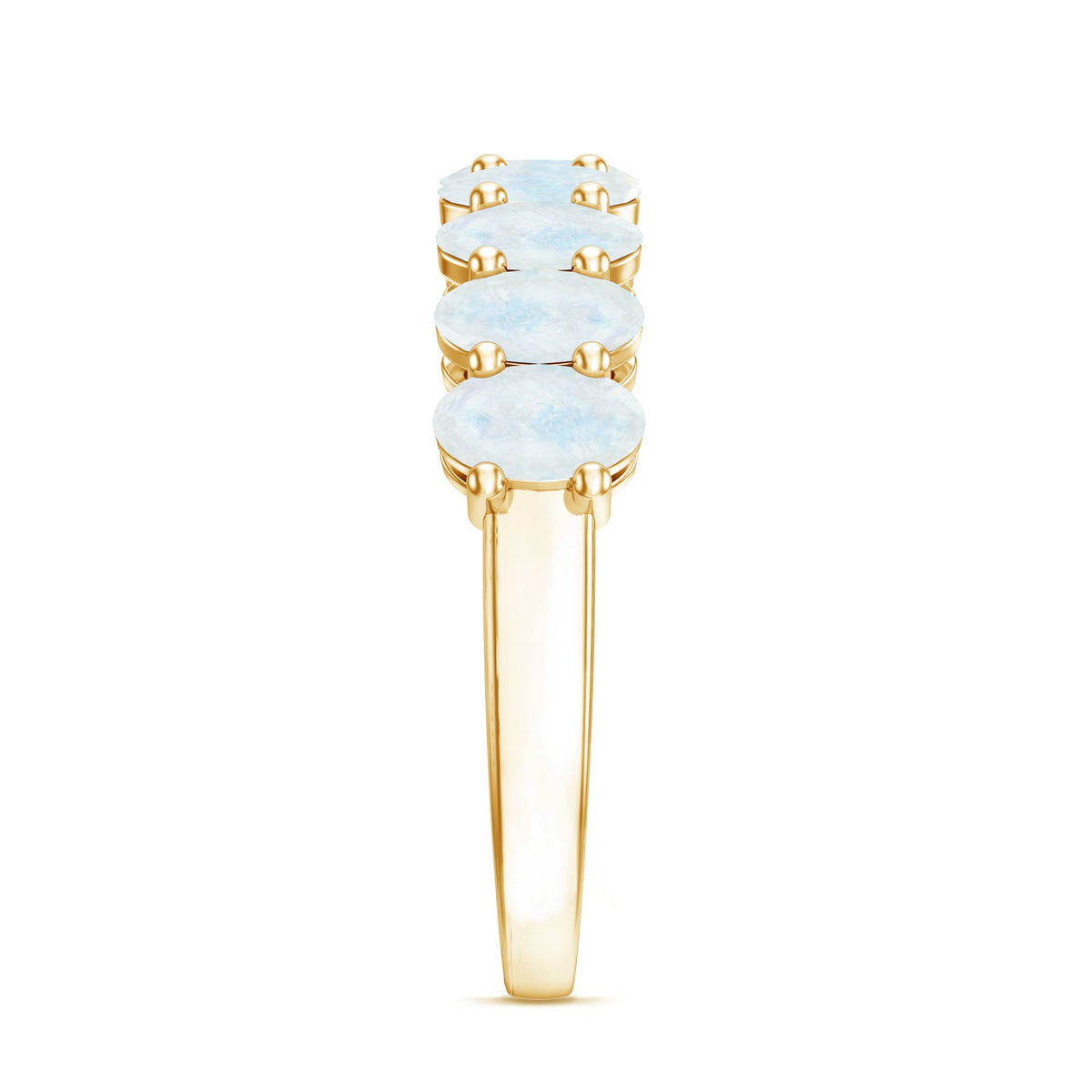 Oval cut moonstone half eternity wedding band ring by Rosec Jewels with alternating moonstone gemstones on a silver band.