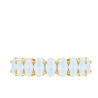 Oval cut moonstone half eternity wedding band ring by Rosec Jewels, featuring a continuous row of moonstone gemstones on a sleek band.