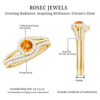 Genuine citrine engagement ring with diamond wedding band from Rosec Jewels, showcasing a large central citrine and sparkling diamonds.