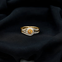 Genuine citrine engagement ring with diamond wedding band from Rosec Jewels, featuring a large yellow citrine gemstone and sparkling diamonds.