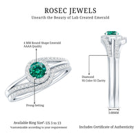 Certified Lab Grown Emerald Diamond Wedding Bridal Ring Set of 2