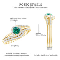 Certified Lab Grown Emerald Diamond Wedding Bridal Ring Set of 2