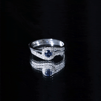 Natural Blue Sapphire Wedding Engagement Ring Set with Diamond