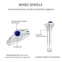 Certified Lab Grown Blue Sapphire Wedding Engagement Ring Set with Diamond