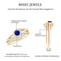 Certified Lab Grown Blue Sapphire Wedding Engagement Ring Set with Diamond