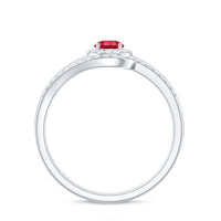 Certified Lab Ruby and Diamond Halo Wedding Ring Set