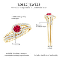 Certified Lab Ruby and Diamond Halo Wedding Ring Set