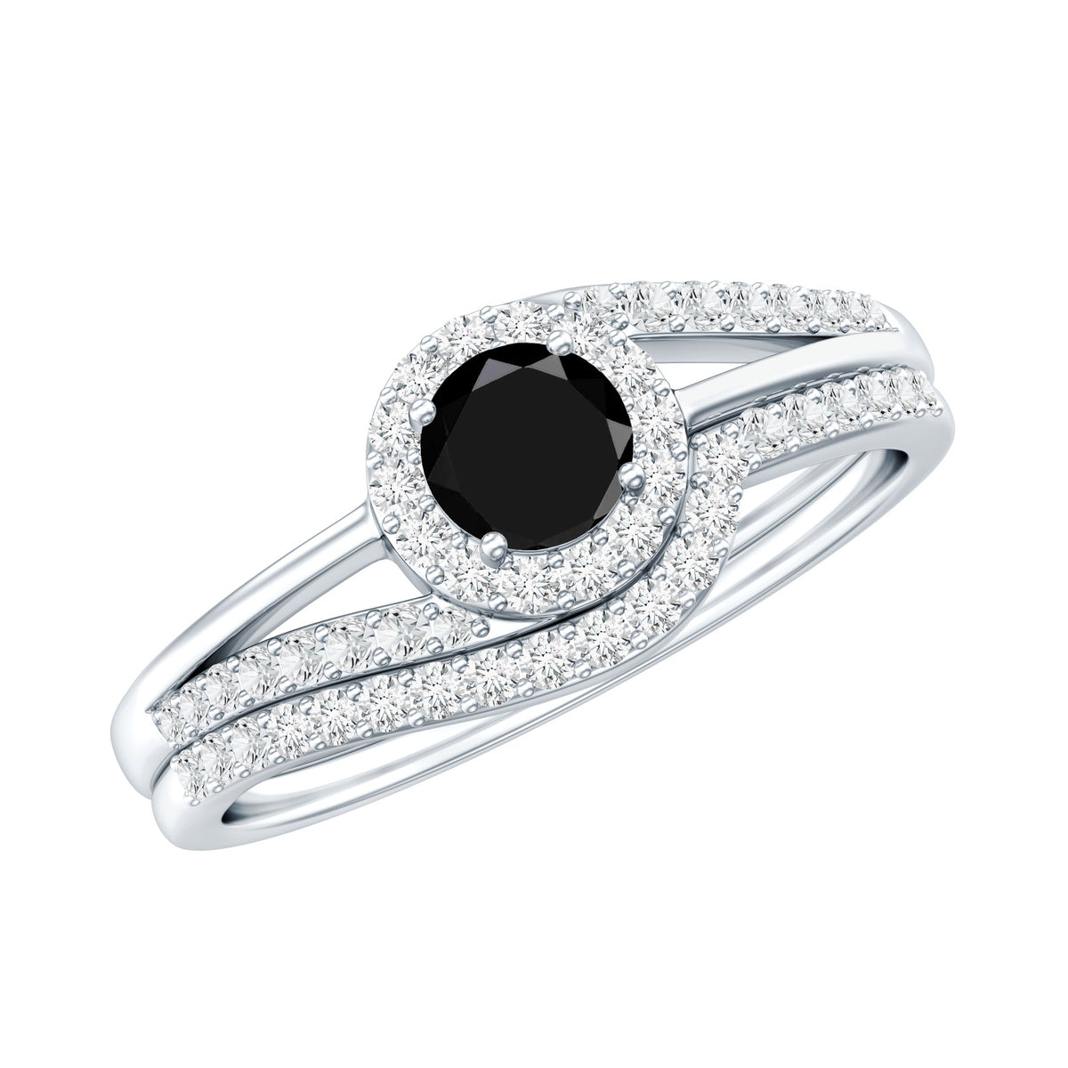 Black Onyx minimal wedding rings set with diamond curved band, featuring elegant rose gold design by Rosec Jewels.