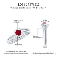 Natural Ruby Diamond Wedding Bridal Ring Set for Women