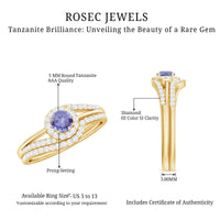 Genuine Tanzanite engagement ring with diamond enhancer showcasing a vibrant blue-purple Tanzanite gemstone and sparkling diamonds in a silver setting