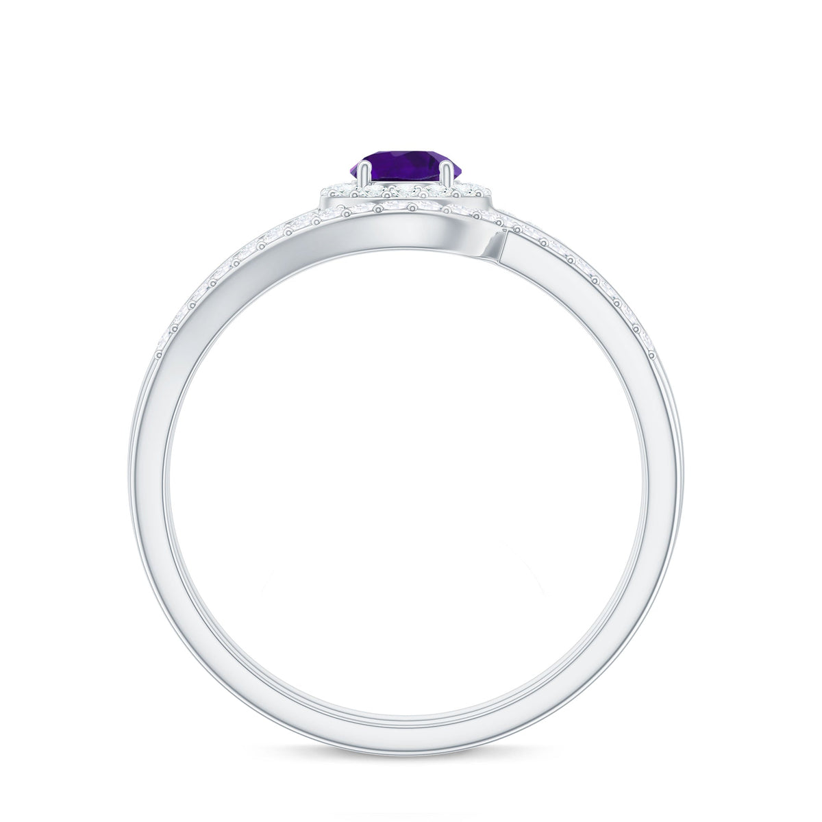 Natural Amethyst Diamond Wedding Bridal Ring Set of 2