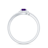 Natural Amethyst Diamond Wedding Bridal Ring Set of 2