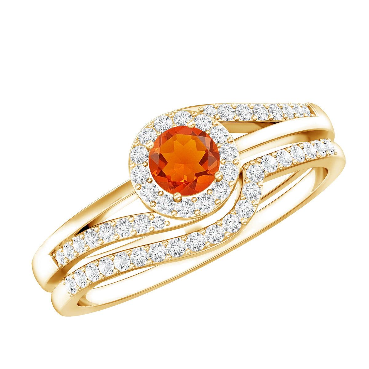 Certified fire opal engagement ring with diamond enhancer by Rosec Jewels, featuring a vibrant orange oval fire opal and sparkling diamonds.