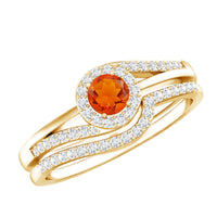 Certified fire opal engagement ring with diamond enhancer by Rosec Jewels, featuring a vibrant orange oval fire opal and sparkling diamonds.