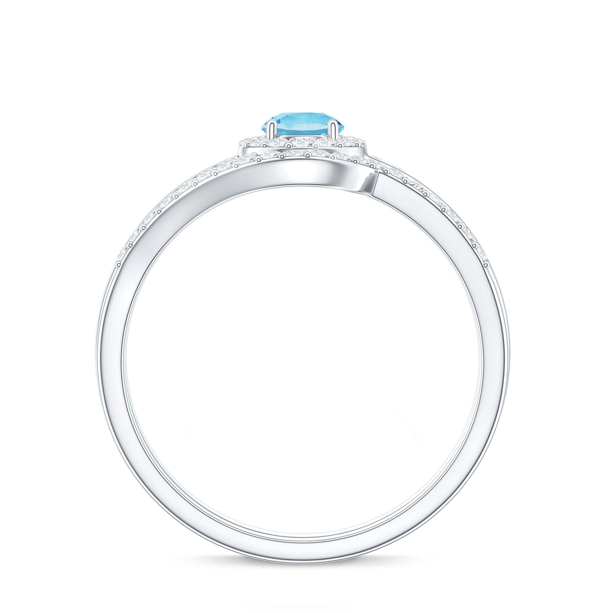 Certified real aquamarine engagement ring with diamond enhancer from Rosec Jewels, showcasing a stunning aquamarine gemstone and sparkling diamonds.