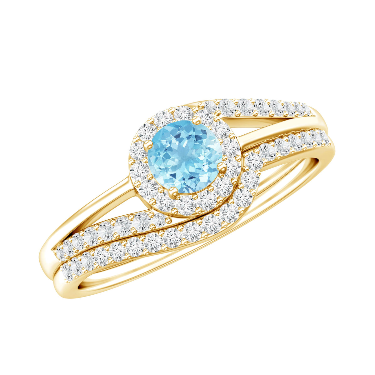 Certified real aquamarine engagement ring with diamond enhancer, featuring a rose gold band and intricate detailing.