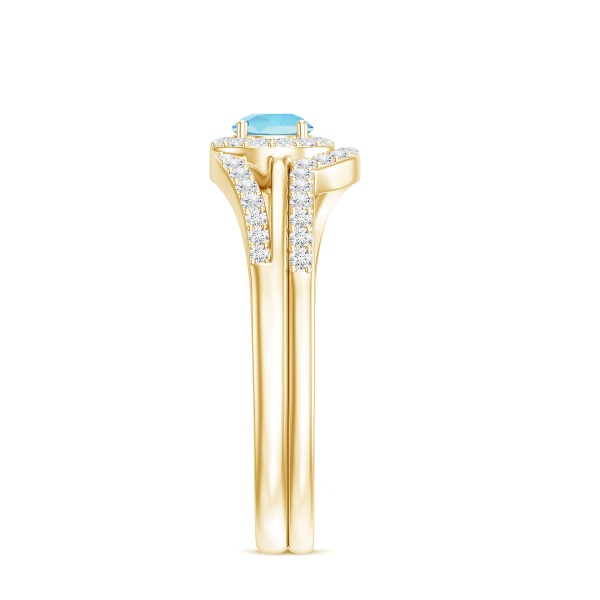 Certified real aquamarine engagement ring with diamond enhancer from Rosec Jewels, featuring a stunning blue gemstone and sparkling accents.