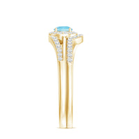 Certified real aquamarine engagement ring with diamond enhancer from Rosec Jewels, featuring a stunning blue gemstone and sparkling accents.