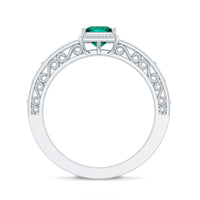 Vintage Inspired Princess Cut Lab Grown Emerald Promise Ring with Filigree Details