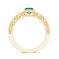 Vintage Inspired Princess Cut Lab Grown Emerald Promise Ring with Filigree Details