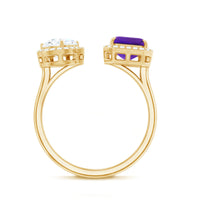 Certified Real Amethyst 2 Stone Engagement Ring with Moissanite