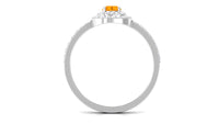 Rosec Jewels 3/4 ct fire opal double halo engagement ring with diamond accents, showcasing intricate design and vibrant gemstone.