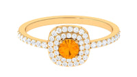 Rosec Jewels 3/4 CT fire opal double halo engagement ring with diamonds, featuring a vibrant orange gemstone and intricate detailing.