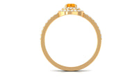 Rosec Jewels 3/4 ct fire opal double halo engagement ring with diamond, showcasing vibrant orange fire opal and sparkling accents.