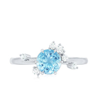 Genuine 0.8 Aquamarine Pre Engagement Ring with Scatter Diamonds