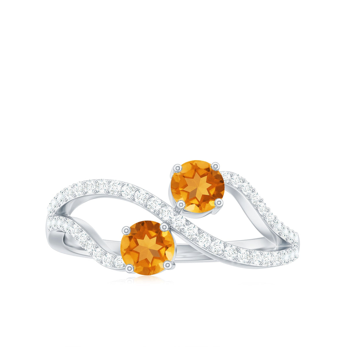 Natural citrine Toi Et Moi engagement ring with diamond from Rosec Jewels, showcasing the elegant ring design and gemstone details.