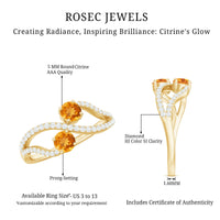 Natural citrine Toi Et Moi engagement ring with diamond, Rosec Jewels, showcasing the gemstone and elegant band design.