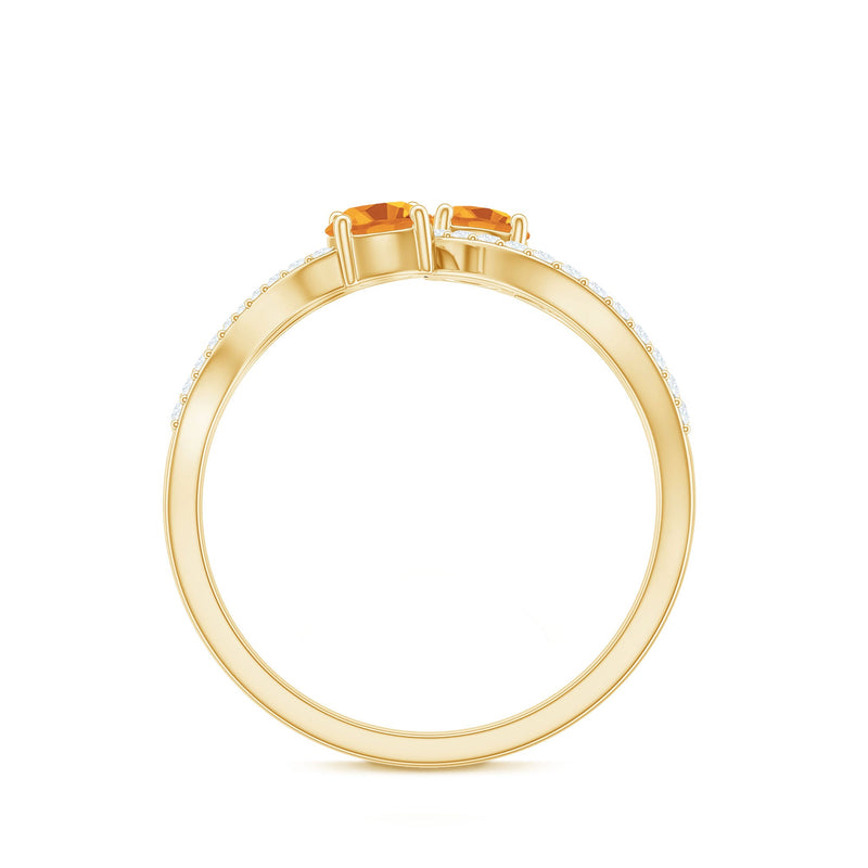 Natural citrine Toi Et Moi engagement ring with diamond accent, rose gold band by Rosec Jewels.
