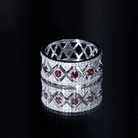 Art Deco Garnet Diamond Thick Wedding Band with Certificate