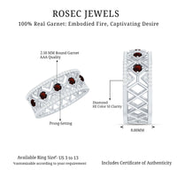 Art Deco Garnet Diamond Thick Wedding Band with Certificate