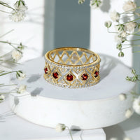 Art Deco Garnet Diamond Thick Wedding Band with Certificate